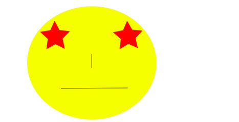 serious yellow face with two red star eyes