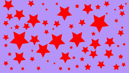 red stars with different sizes isolated on lavender purple background 