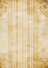 vertical stripes pattern with an antique-style border, featuring faded damask patterns