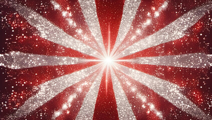 Abstract background of star shape in red and white color glitter textured glowing lights. Red and...
