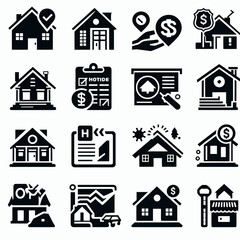 real estate icon set silhouette vector illustration white background