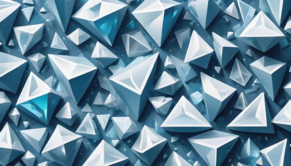 Abstract Geometric 3D Rendering with Glowing Blue Triangular and Diamond Shapes - Luxury...