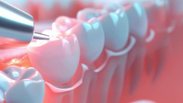 A detailed image of laser dentistry in action, highlighting the precision and modern technology used in dental treatments to improve oral health. Placement of a dental implant or crown or post