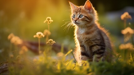 Picture of a cute cat with blurred background Created with Generative AI technology.