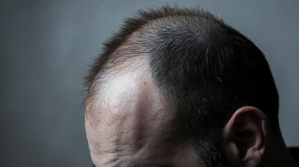 Obraz premium Middleaged bald man checking his cellphone, isolated on grey background, technology addiction concept