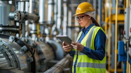 Engineer with tablet inspecting industrial site