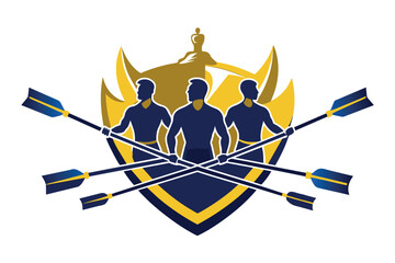 rowing. logo of a sports team taking part in water competitions. elements of oars, silhouettes of people and a boat