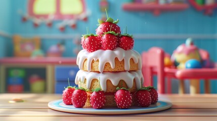 Strawberry cake on the table