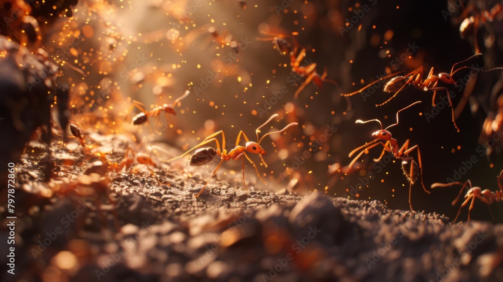 Aufkleber a colony of fire ants moving swiftly to defend their nest against intruders