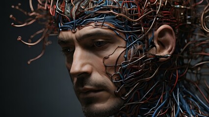 Man head full of wire connections