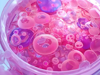 Captivating Microscopic Realm Vibrant Pink Lactobacillus Colony on Agar - obrazy, fototapety, plakaty