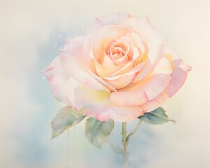 Delicate Blooming Rose in Ethereal Watercolor Composition - obrazy, fototapety, plakaty