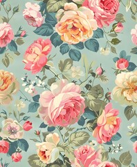 vintage shabby chic pastel floral seamless pattern