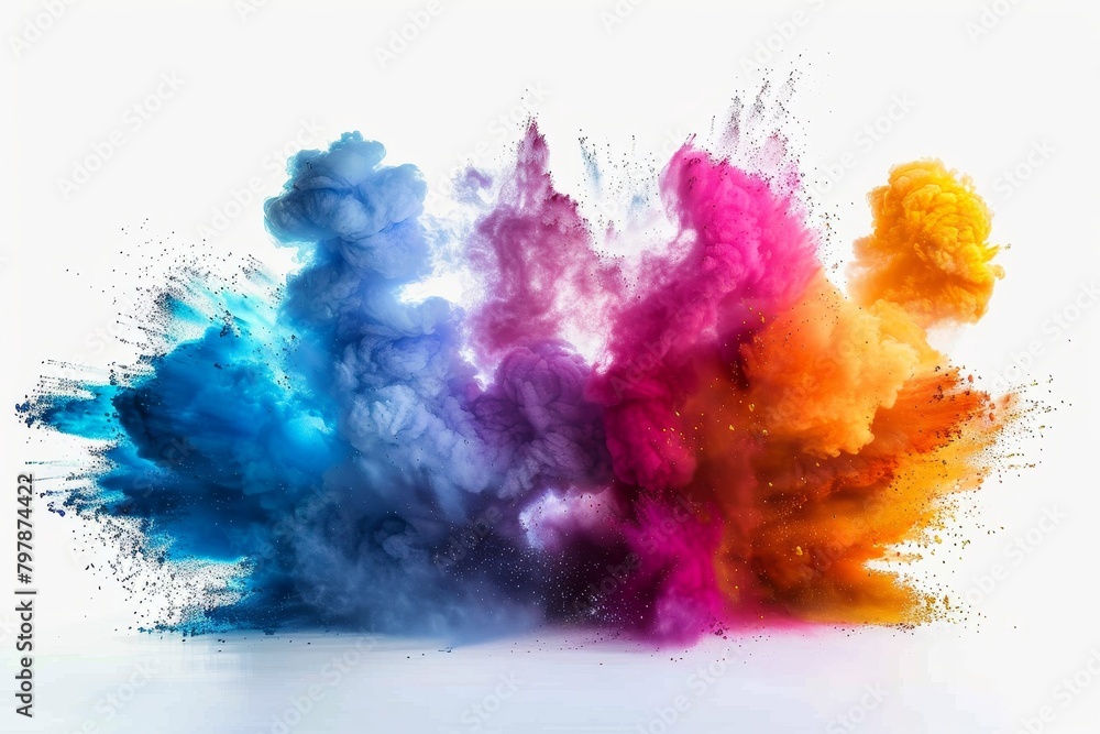 Aufkleber a dynamic image capturing the intense burst of colored powders, creating a vivid and energetic compo