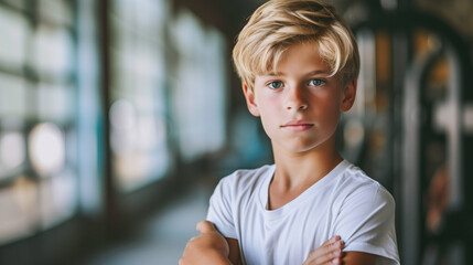 Teenage boy with confident look in gym