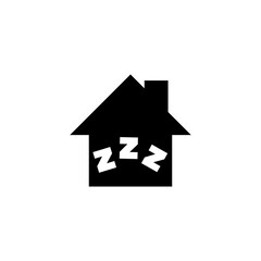 Fototapeta premium A simple black and white icon depicting a house silhouette with the ZZZ symbols, symbolizing a home or residence associated with sleep and rest. Vector icon for website design, logo, app, ui.