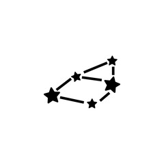 A minimalist black and white icon depicting a stylized star constellation, representing the night sky, astrology, and the mysteries of the cosmos. Vector icon for website design, logo, app, ui.