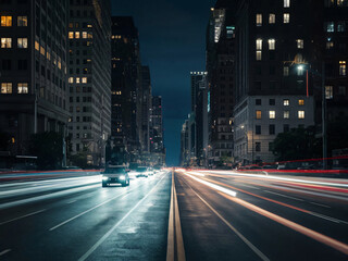 Vehículos en movimiento de noche en la ciudad