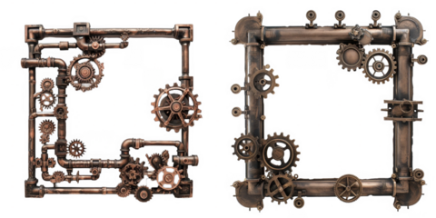 Cogwheel mechanism steampunk tech frame, rustic tech border