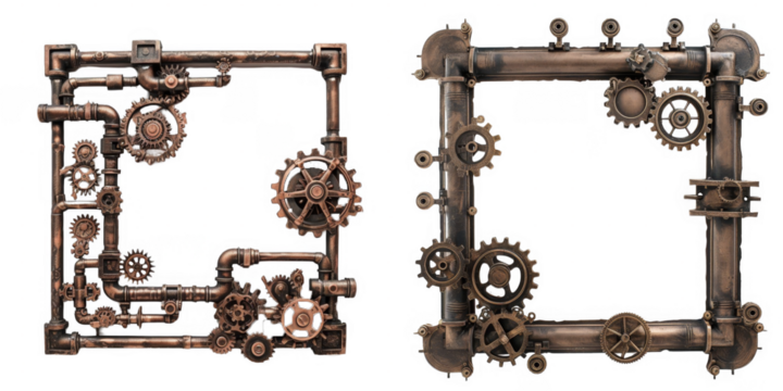 Cogwheel mechanism steampunk tech frame, rustic tech border - Powered by Adobe