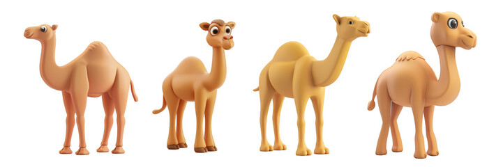 PNG camel 3d icons and objects collection, in cartoon style minimal on transparent, white background, isolate