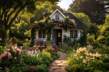 Fototapeta na wymiar Home backyard cottage garden.