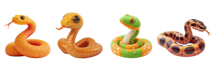 Fototapeta premium PNG anaconda 3d icons and objects collection, in cartoon style minimal on transparent, white background, isolate