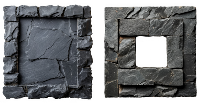 Granite dark rock frame . Rock stone square border