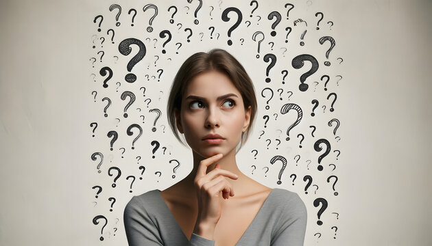 point d'interrogation : Femme en qu&ecirc;te de r&eacute;ponses dans un monde de questions