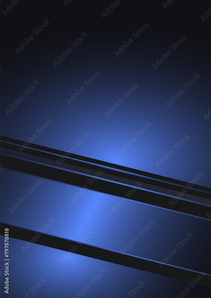 Poster Dark blue abstract modern vertical background with glowing diagonal lines. Cover design template. Vector illustration