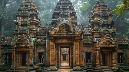 Obraz premium Angkor Archaeological Park in Siem Reap Cambodia features the South gate of Angkor Thom. Concept Travel, Cambodia, Siem Reap, Angkor Archaeological Park, Angkor Thom