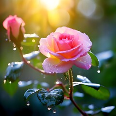 pink rose with water drops