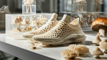 Futuristic Mushroom Mycelium Shoes. Sustainable Fashion Statement