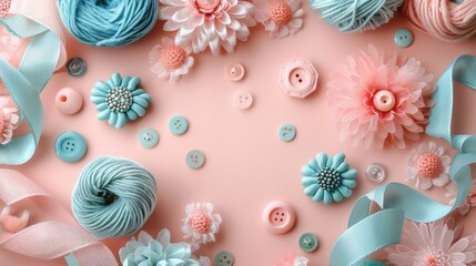 Pink and blue yarn balls with buttons
