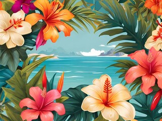 tropical flowers on the beach