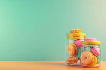 A row of colorful jars filled with various candies and cookies