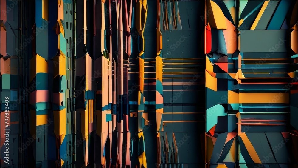 Poster abstract geometric pattern with multicolored stripes and shapes