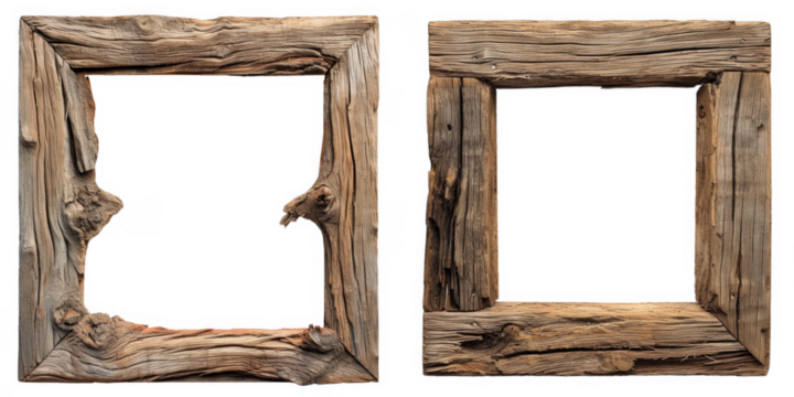 Old rustic corrosion wooden frame. Timber square rust border