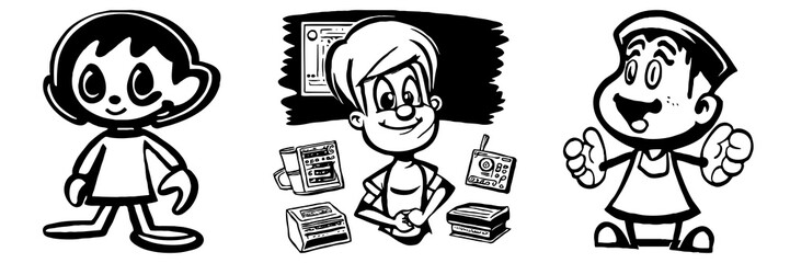 Black and white cartoon . Pattern for  T-shirt, covers. Generated by Ai