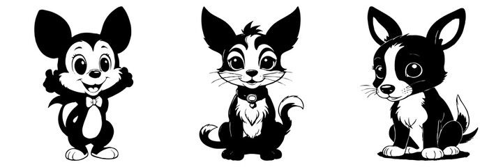 Obraz premium Black and white cartoon . Pattern for T-shirt, covers. Generated by Ai