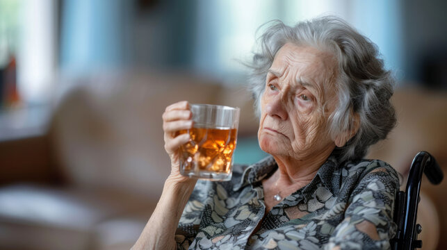 Old lady with alcohol addiction