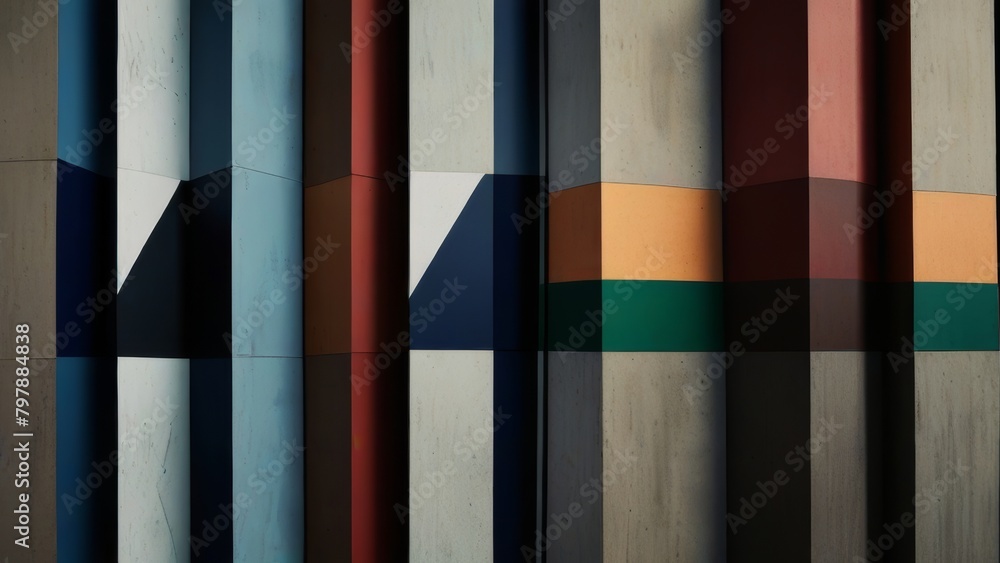 Poster abstract pattern of vertical colored stripes with geometric shapes