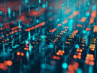 An abstract digital grid with binary code, symbolizing the technology-driven financial world 