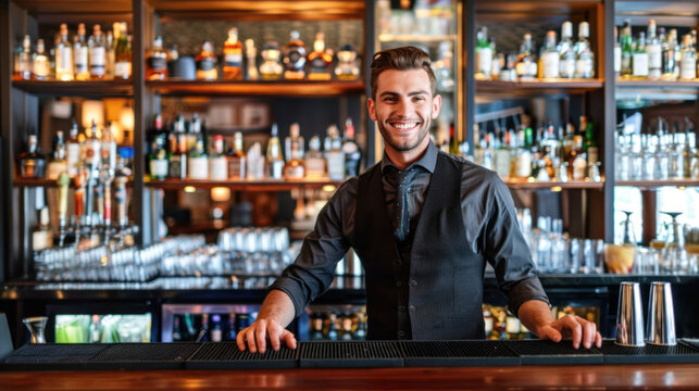 Smiling young male bartender in formal wear
