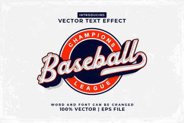 Editable text effect Baseball Logo 3d Vintage template style premium vector