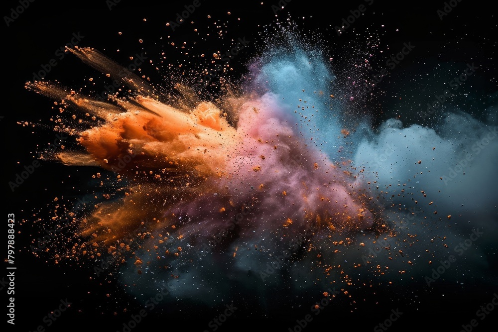 Aufkleber an abstract and vibrant explosion of color particles on a dark background provides a sense of energy
