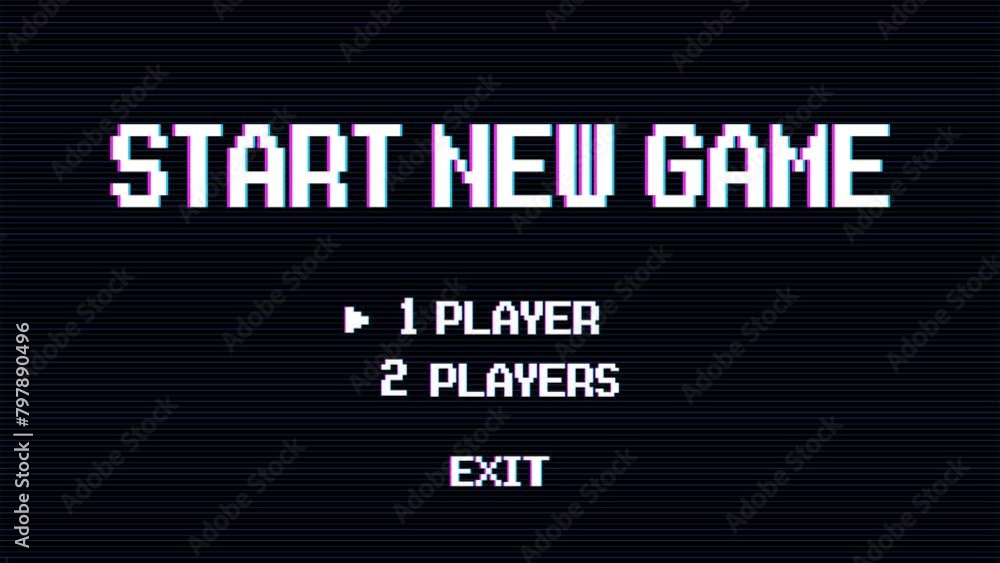 Poster start a new game by selecting a player or exiting the game's main menu. modern trendy game backgroun