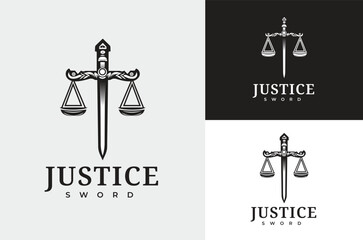 Judicial Balance Justice Silhouette with vintage antique Sword ornament symbol for Legal Court Services Attorney Office Logo