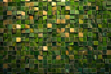 Abstract pixel background illustration. Seamless green and brown tiles backgruond with shadows. Abstract background with scattered mosaic pieces. Seamless colorful pixel background with spa