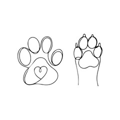 Continuous one line drawing of a paw pad.vector illustration.